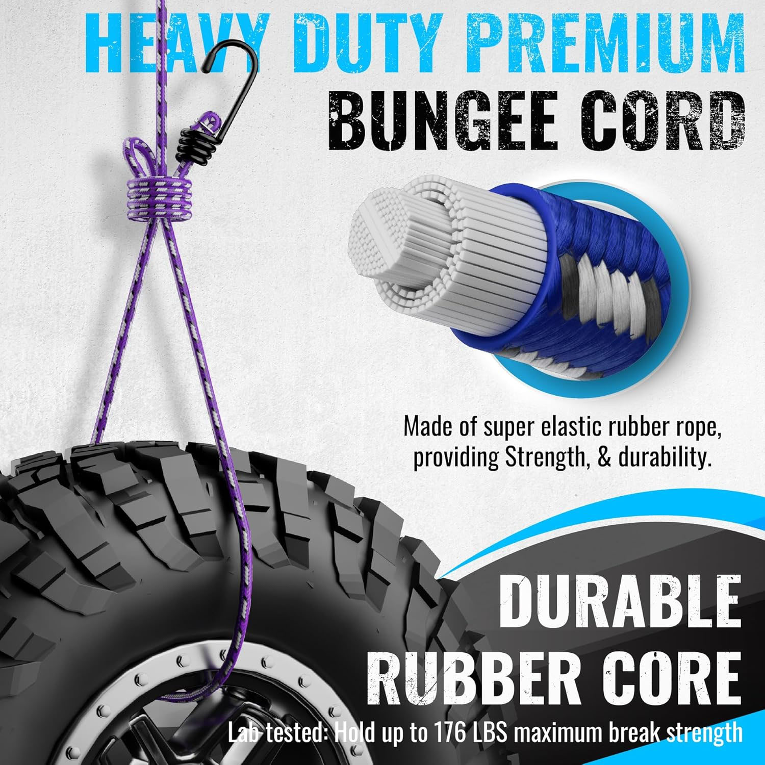 OFEFE Premium Bungee Cords Heavy Duty - 20 Pcs Bungee Cords with Hooks in a Storage Jar Includes 10", 18", 24", 30", 36", 48" Bungie Bundle