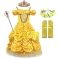 thumbnail image 1 of Vestido de princesa Bella para niñas, vestidos para La Bella y La Bestia, ropa de fiesta para niños, guantes de corona con palo mágico, disfraz para niños, 1 of 5