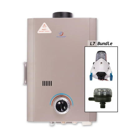 - Eccotemp L7-PS 1.7 Gallon Point-of-Use Liquid Propane Tankless Water Heater with 41,000 Maximum BTU Input Flojet Pump & Strainer