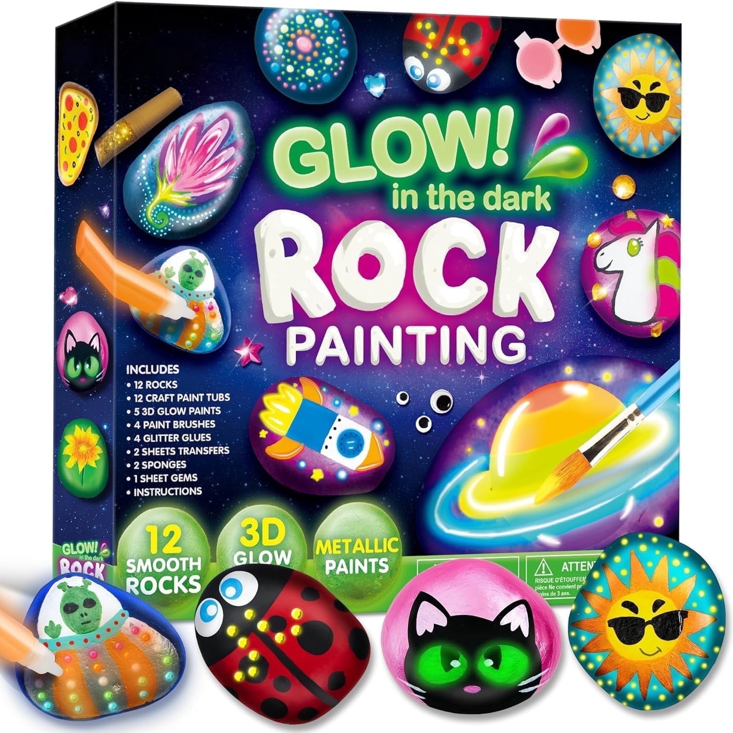 (2 pack) Joyfy Glow in the Dark Rock Painting Arts and Crafts Kit, Creative Fun for Kids Ages 6+