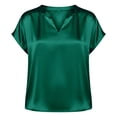 thumbnail image 3 of cocolona Summer Satin Blouse for Women V Neck Short Sleeve Silk Tops Dressy Casual Outfits Solid Color Shirts, 3 of 4