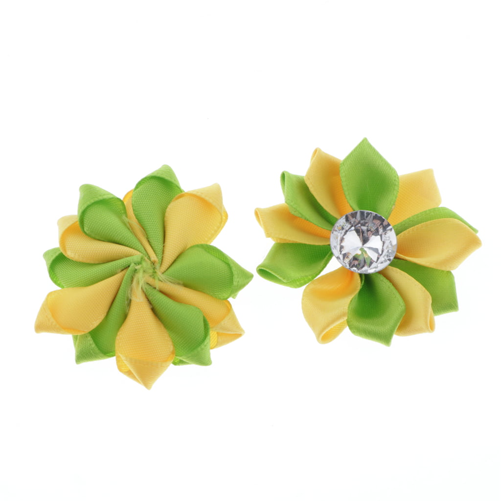 4pcs Silk Satin Ribbon Rhinestone Flowers Embellishments Diamante Floret