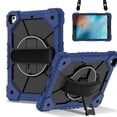 thumbnail image 2 of ELEHOLD Rugged Hybrid Case For iPad 6th Generation, with Built-in Kickstand 360° Rotating Handstrap Crossbody Shoulder Strap Shockproof Heavy Duty Case, Navyblue+Black, 2 of 10