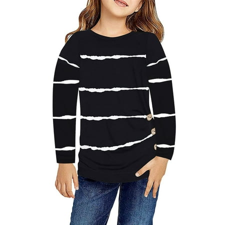 

Qufokar Ting Tops for Teen Girls Girls Thermal Shirt Long Sleeve Little Girls Casual Long Sleeve T Shirts Crewneck Tunic Tops Kids Button Striped Tee Blouses Autumn Clothes