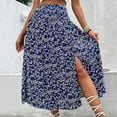 thumbnail image 2 of LWavelet Ditsy Floral Side Slit Maxi Skirt Women Daily Casual Flowy Stylish Versatile Bottoms Navy XL, 2 of 6