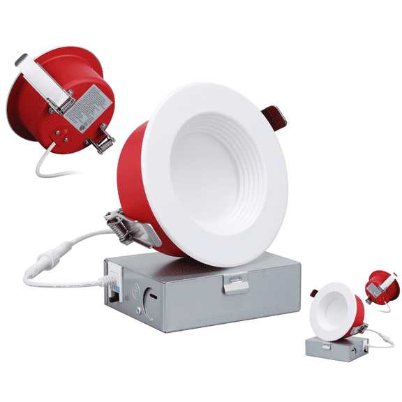 2 Pack 4" 5CCT Fire Rated LED Recessed Lights, Deep Baffle Recessed Lighting With J-Box, 12W, 850lm, CRI90, Dimmable Ceiling Downlight, ETL & ES & T24