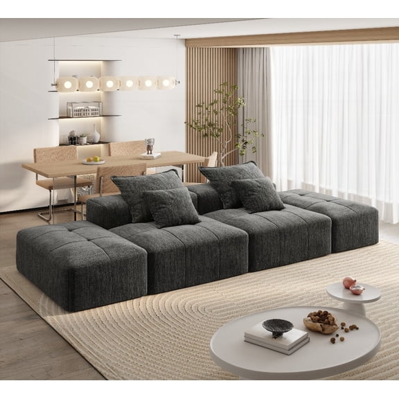 Modern Oversized Sectional Sofa with Sparkling Chenille|No Assembly Required