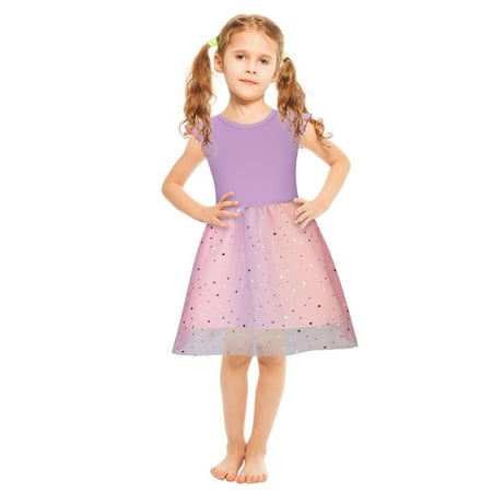 

WHLBF Girls Dresses Toddler Summer Clothes Kid Birthday Party Sleeveless Dress Purple 2-3 Years(2-3 Years)