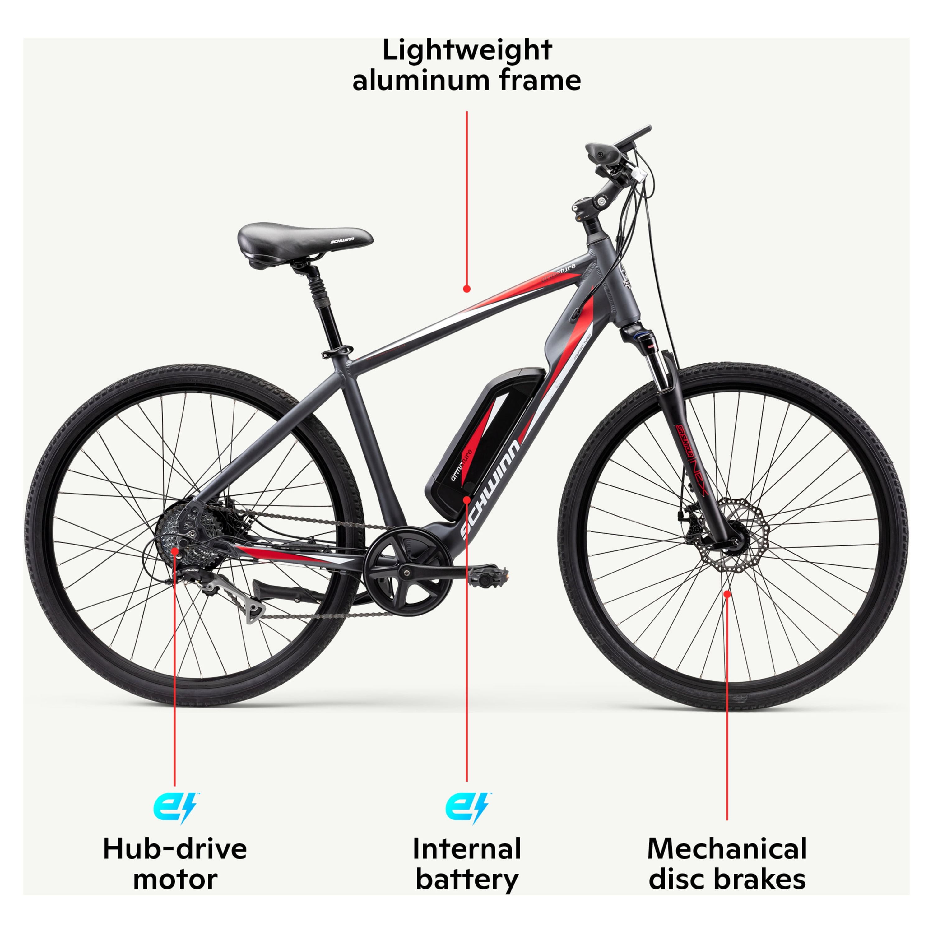 Schwinn Brandclub Schwinn 700c Armature Unisex Electric Bike Black and Red Ebike for Adults Large Frame