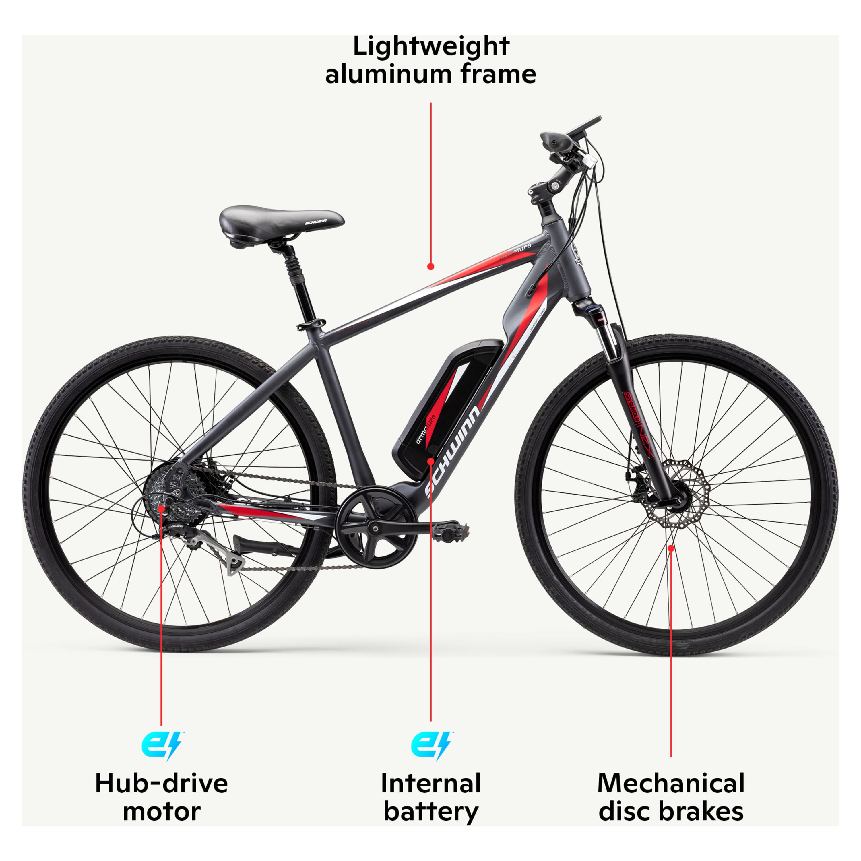 Schwinn 700c Armature Unisex Electric Bike, Black and Red Ebike, Small Frame for Adults - image 3 of 9