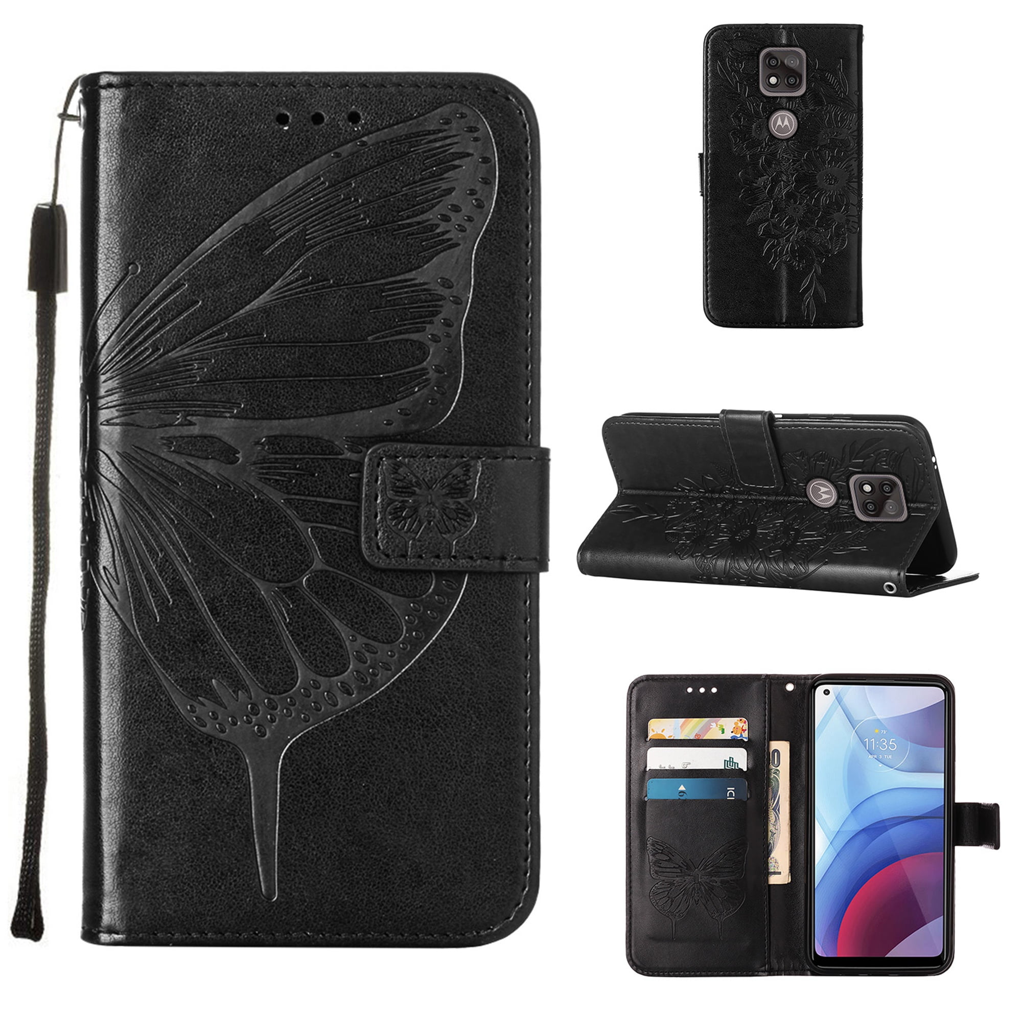 Stylish 2 Pack STENES Bling Wallet Case Compatible with Sony Xperia 1 3D Handmade Butterfly Flowers Floral Leather Cover with Ring Stand Holder - Black 
