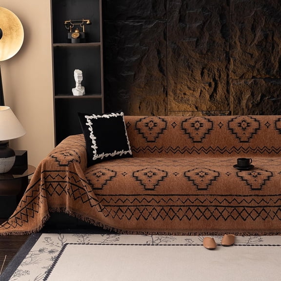 Bohemian Sofa Covers Chenille Couch Cover for Sectional Couch, Soft Non Slip Couch Covers for 2 Cushion Sofa Breathable Sofa Furniture Protector Slip Cover for Couch, Pumpkin, 71"X118"