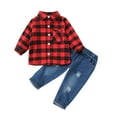 thumbnail image 4 of GYRATEDREAM 2Pcs Kids Baby Boys Girls Plaid Shirt Jacket Coat + Holes Jeans Outfit Set 1-6 Years, 4 of 9