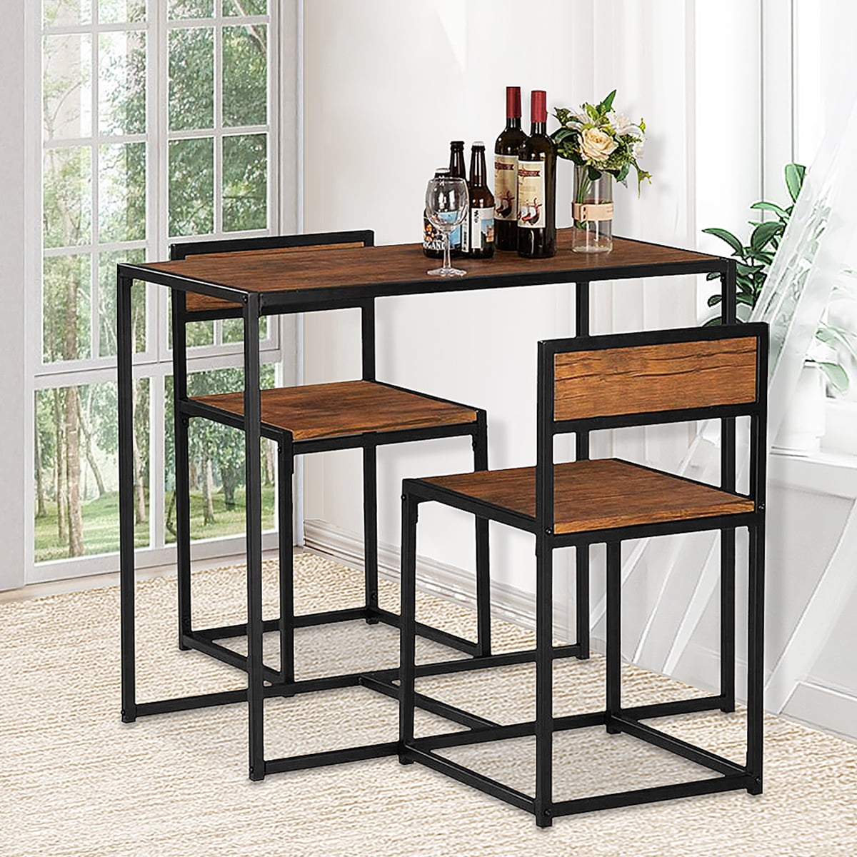 3-Piece Dining Table Set,Compact Dining Bar Table Set Small Space for Kitchen Living Room 