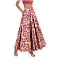 thumbnail image 3 of TaTaai Women's Vintage High Waist Boho Print Long Skirt Elastic Waist A-Line Ruffle Hem Maxi Skirt with Pockets for Everyday Casual Wear Gift, 3 of 9