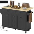 thumbnail image 1 of HOMCOM 55" Kitchen Island with Power Outlet & Drop Leaf Kitchen Cart Black, 1 of 10