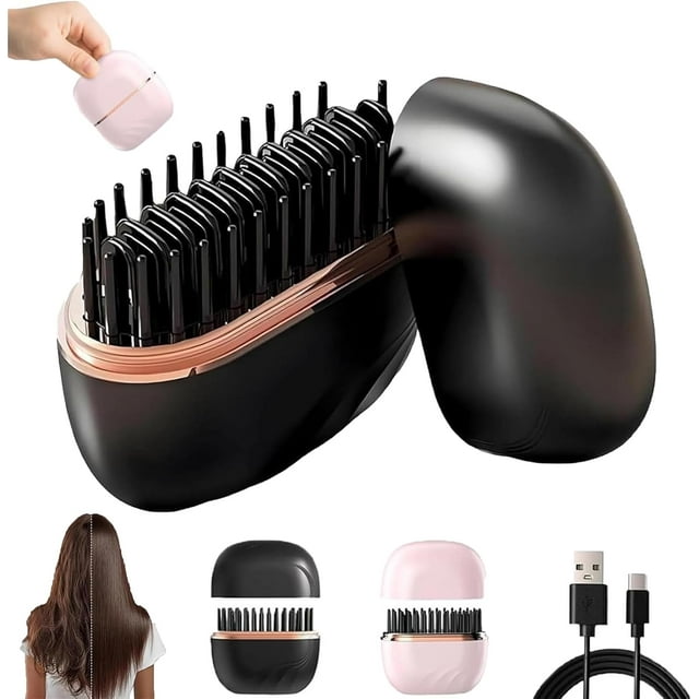 Nulira Mini Hair Straightener, 2-In-1 Cordless Hair Straightener & Styler, Mini Hot Comb, Fast Heating Hot, 3-Speed Temperature Control, for Travel Home (Black)
