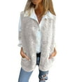thumbnail image 2 of Women's Pocket Solid Color Sleeveless Cropped Fleece Button Vest Jacket Vest Coat for Fall and Winter, Short Style, Winter Clothes for Women,Beige,L, 2 of 5