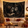 thumbnail image 3 of Gothic Sugar Skull Couple Portrait in Victorian Oval Frame, Moody Gothic for Dark Academia Fans, Wall Art Decor, Halloween Gift Tapestry Wall Hanging for Bedroom and Living Room, 3 of 7