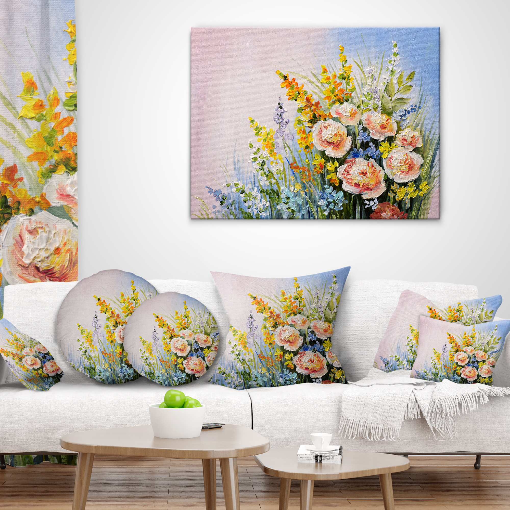 Designart Abstract Bouquet of Summer Flowers - Flower Throw Pillow - 18x18