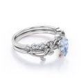 thumbnail image 3 of JeenMata Inspired by Nature - 1.75 Carat Pear Shape Vivid Blue Created Aquamarine and Moissanite - Filigree Milgrain Wedding Ring Set - 18K White Gold Plating over Silver, 3 of 6