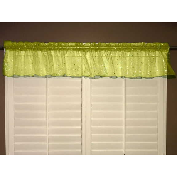 sheer organza window valance 58 wide yellow with silver stars
