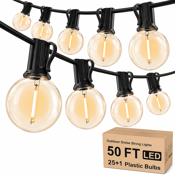 Yuucio Outdoor String Lights 50ft, G40 Led Patio Lights with 26pcs Bulbs,Waterproof Shatterproof Dimmable Hanging