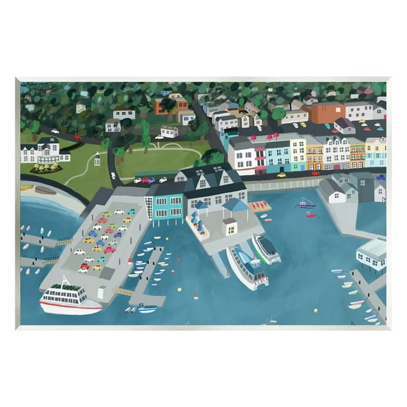 Stupell Industries Bar Harbor Port Town View Landscape Painting Unframed Art Print Wall Art