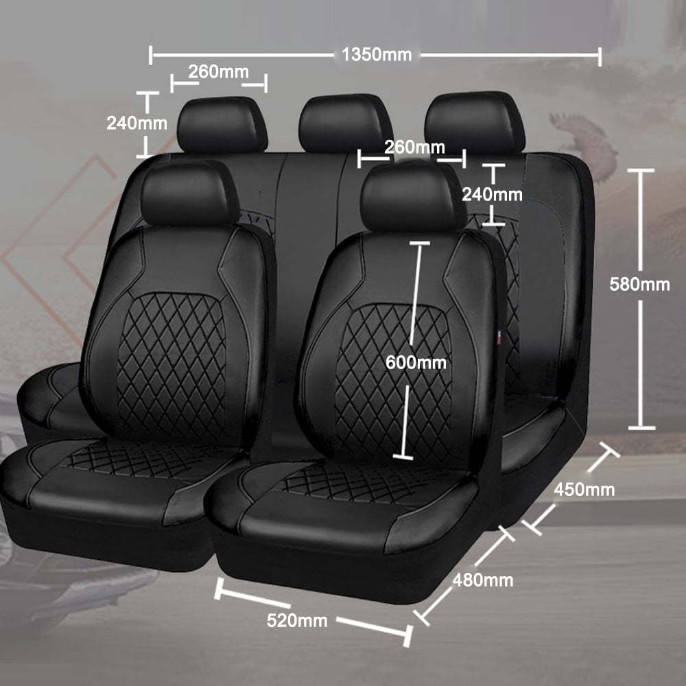 5 Seats Car Seat Cover, PU Leather Universal Seat Cover,Split Bench Compatible,Universal Fit for Auto Trucks Van SUV,Black
