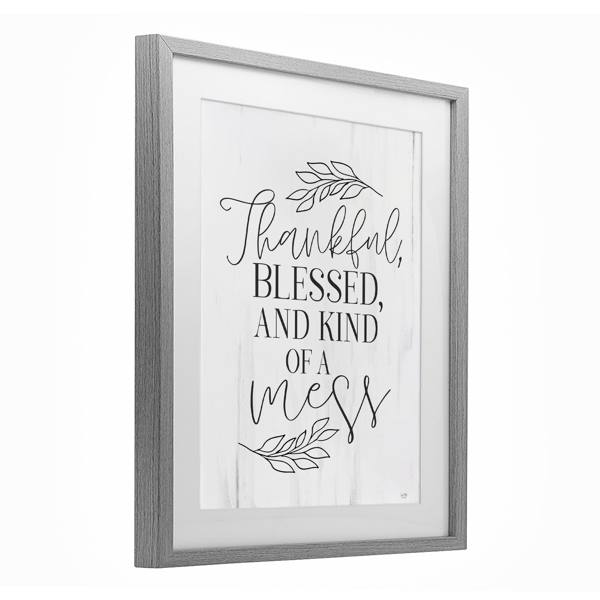 Stupell Industries Thankful Bless & A Mess Gray Framed Print Under Glass, design by Lux + Me Designs