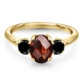 thumbnail image 3 of Gem Stone King 10K Yellow Gold Red Garnet and Black Diamond Engagement Ring for Women | 2.07 Cttw | Oval Checkerboard 8X6MM | Gemstone January Birthstone | Size 8, 3 of 6