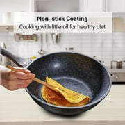 Kordisen 12 Nonstick Granite Wok Pan with Lid, Even Heat Stir Fry Pan for All Stovetops, Easy to Clean