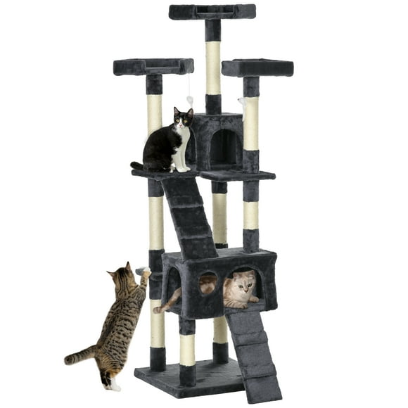 PawHut 68 inches Cat Tree, Multi-Level Large Cat Tower Condo, Charcoal Grey