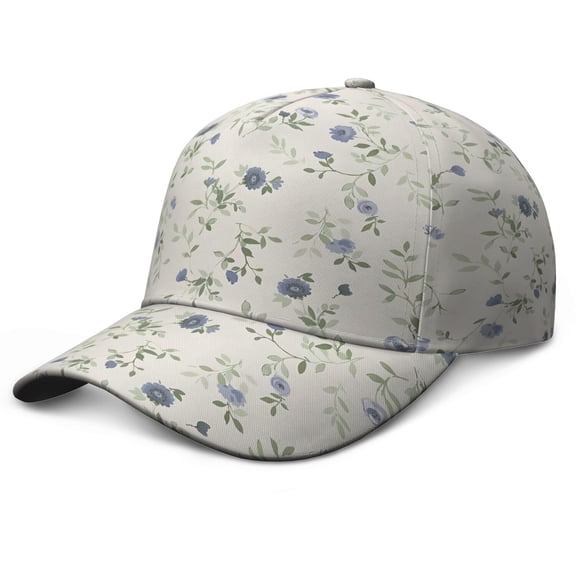 Floral and Hummingbird Illustration Baseball Cap – Botanical Vintage Dad Hat with Watercolor Artistic Flower Pattern, Romantic Country Rustic Bloom, Adjustable Closure