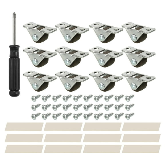 Mini Fixed Caster Wheel 0.5", 12 Pack Soft Plastic Rigid Roller with Metal Top Plate Screws, Brown