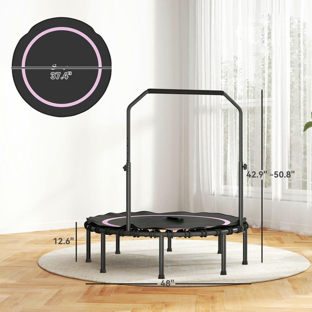 GVN 48" Trampoline with Adjustable Handle Bar, Outdoor Trampoline for Adults, Indoor, Outdoor, Pink