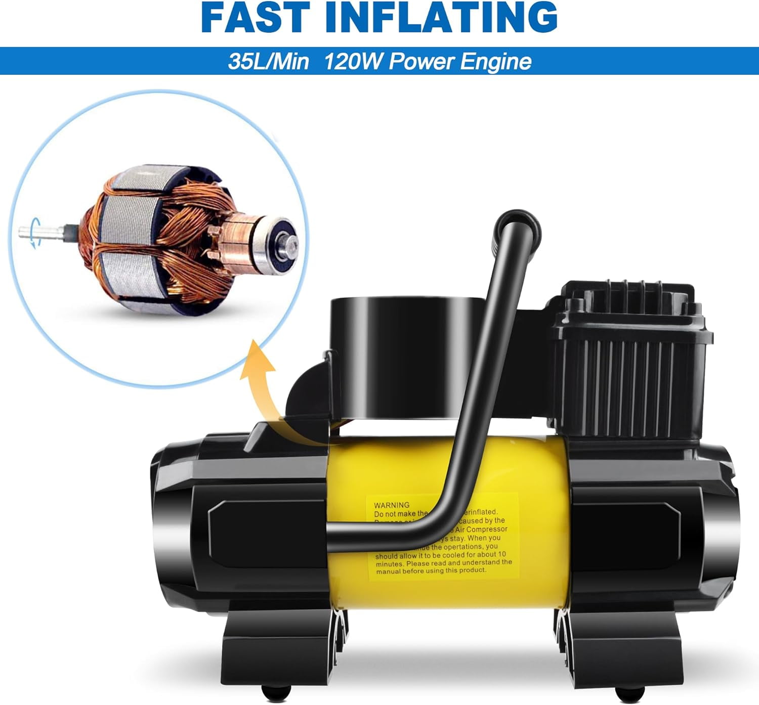 Tire Inflator Portable Air Compressor, DC 12V Tire Air Pump with LCD and 150PSI Digital Pressure Gauge, Portable Tire Inflator for Car Tires, Motorcycles, Bike, Ball Yellow