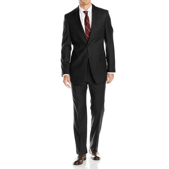 Mens Ticket Pocket 2 Piece Black Modern Fit Suit Luciano