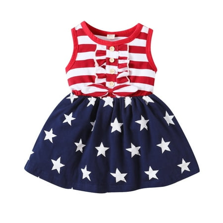 

Toddler Baby Boy Girl Independence Day One-piece Stripe and Star Printed Pattern Round Collar Dress