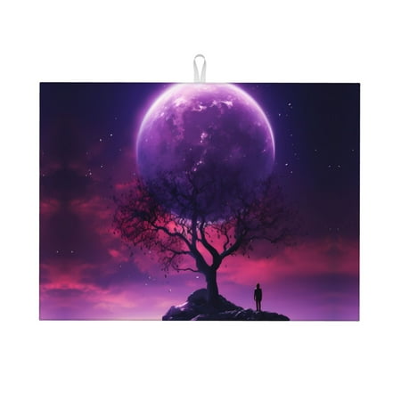 

Large Dish Drying Mats for Kitchen Counter - Artistic Purple Starry Sky Tree 18x24In Anti-Slip Absorbent Microfiber Drying Mat for Kitchen Counter Mat Dish Rack Mat with Hanging Loop