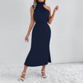 thumbnail image 6 of Bnwani Womens Dresses,Summer Dresses for Women,Crew Neck,Zipper,Satin,Sleeveless,Dark Blue,L, 6 of 8