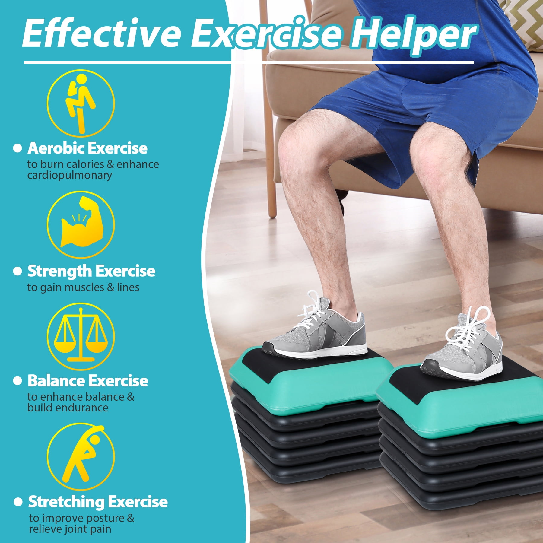 ZENY 16" x 16" Adjustable Fitness Aerobic Step Stepper Workout Trainer Exercise Stepper with 4 Risers