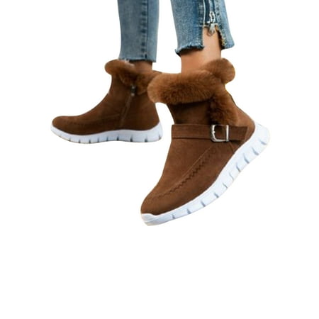 

Tenmix Womens Comfortable Snow Boots Driving Non-skid Zip Up Warm Ankle Boot Walking Lightweight Comfort Booties Brown 5.5