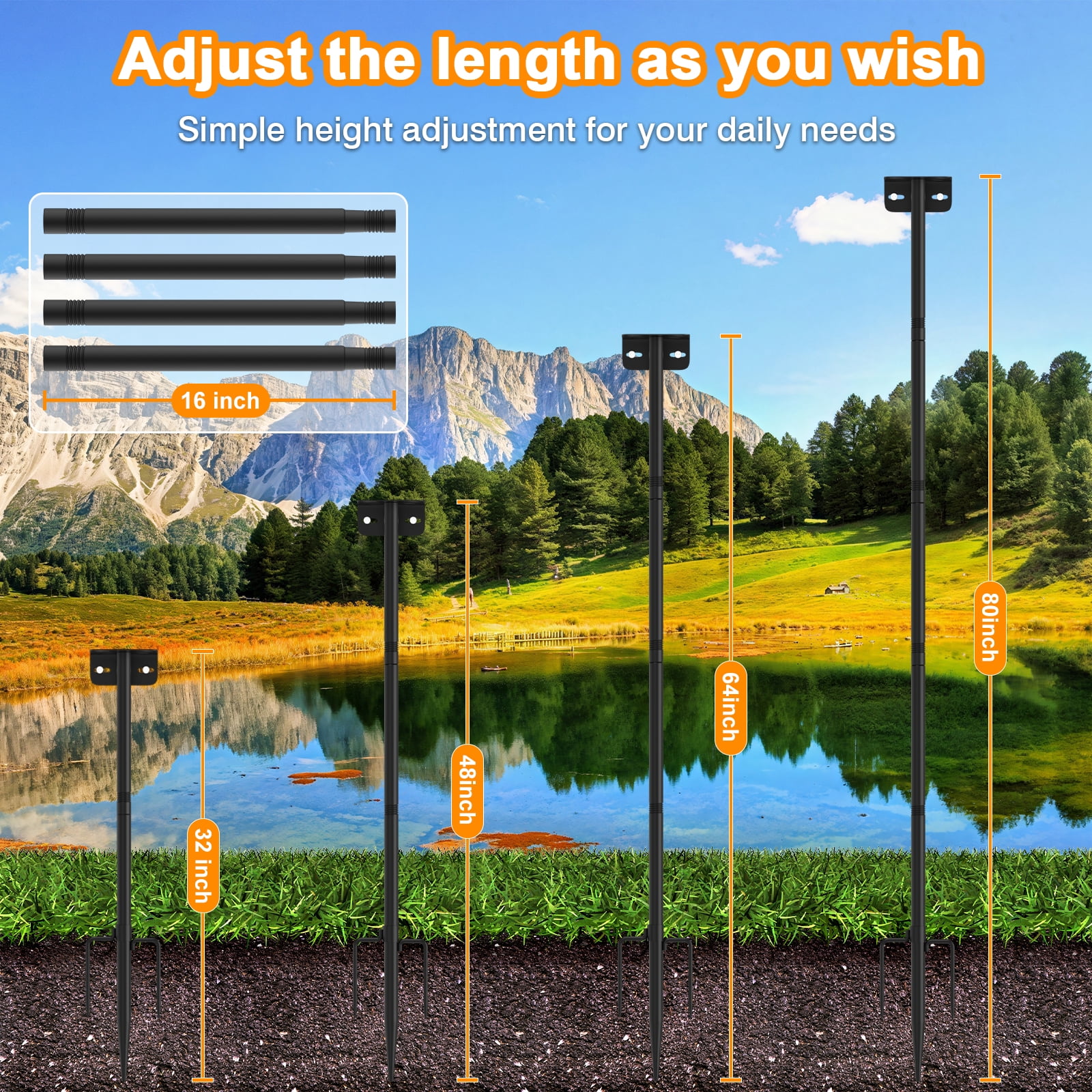 2 Pack 80 Inch Adjustable Bird Feeder Pole, Heavy Duty Rustproof Bird House Pole for Feeders, Birdhouses & Weather Station, Outdoor Yard Garden Decor