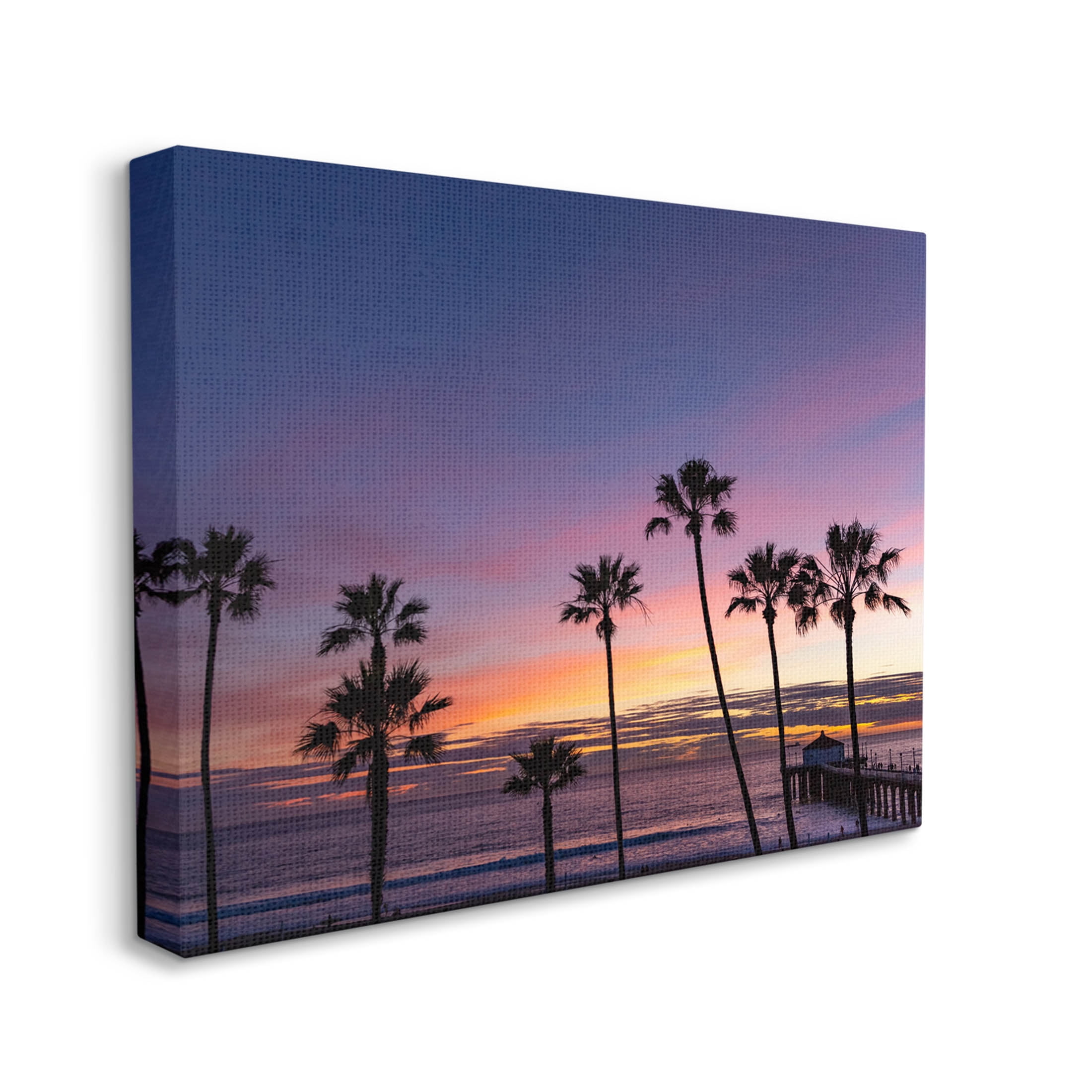Vivid Sunset Palm Trees Horizon Coastal Photograph Gallery Wrapped Canvas Print Wall Art