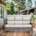 thumbnail image 5 of POCASSY 6 Inch Thick Cushion High Back Outdoor Wicker Patio Sofa, All Weather Brown Wicker Furniture 3-Seater Sofa Patio Couch for Porch in Beige, 5 of 9