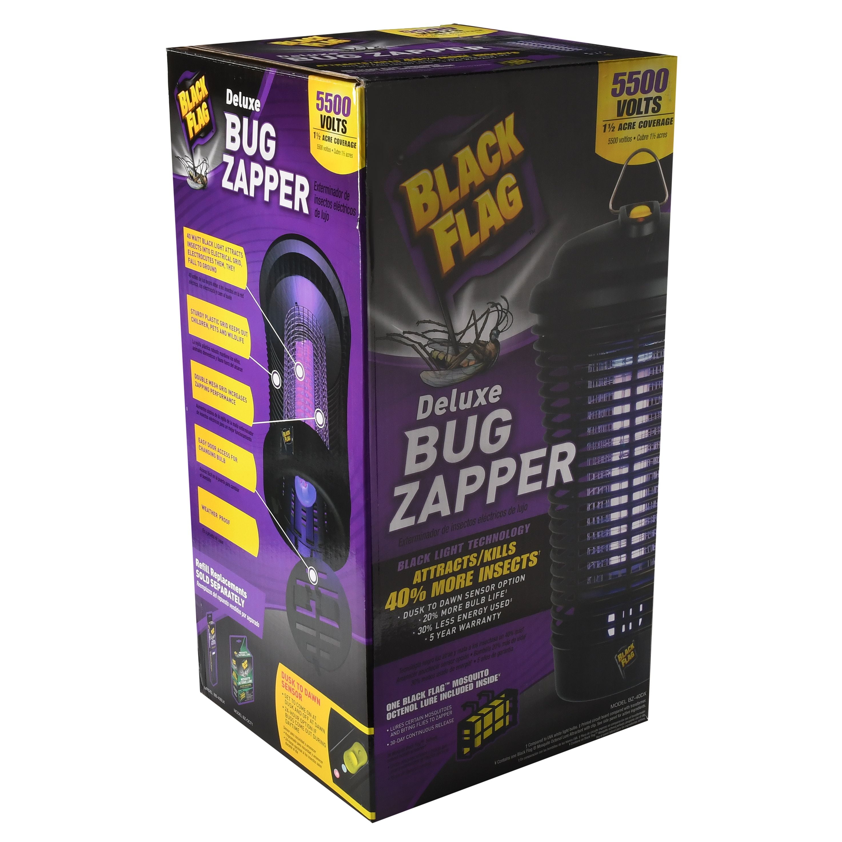 Black Flag 5500 Volt Deluxe 40 Watt Electronic Insect Killer,  Bug Zapper, 1.5 Acre Coverage, Black