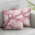 thumbnail image 3 of BANET  Chinese Plum Branch Throw Pillow Covers,Pink Japaness Cherry Decorative Pillow Covers Digital Printing Blended Fabric for Couch Sofa Bed Invisible Zipper Pillow Cases Set of 2 12x12in, 3 of 7