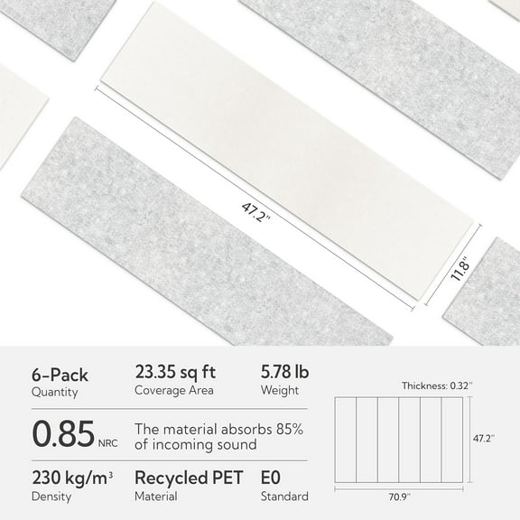 Olanglab Acoustic Wall Panels 6 Pack, 47.2" x 11.8" Sound Absorbing Decorative Panels for Home Studio and Office