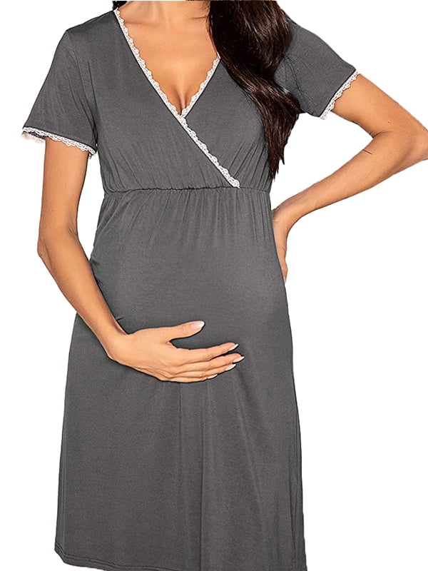 Sweet Mommy Polka Dots Bow Waist Maternity and Nursing Dress LL Navy Short Sleeve
